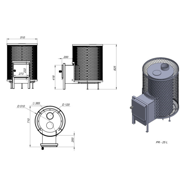 Дровяная печь для бани и сауны Pal PR-25 L