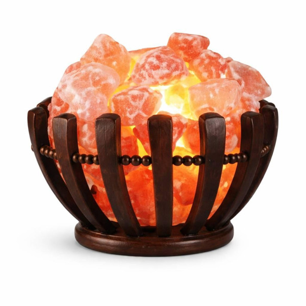 Светильник Корзина деревянная с соляными камнями 20х20х11,5 см