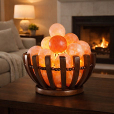 Светильник Корзина деревянная с соляными шариками 20х20х11,5 см