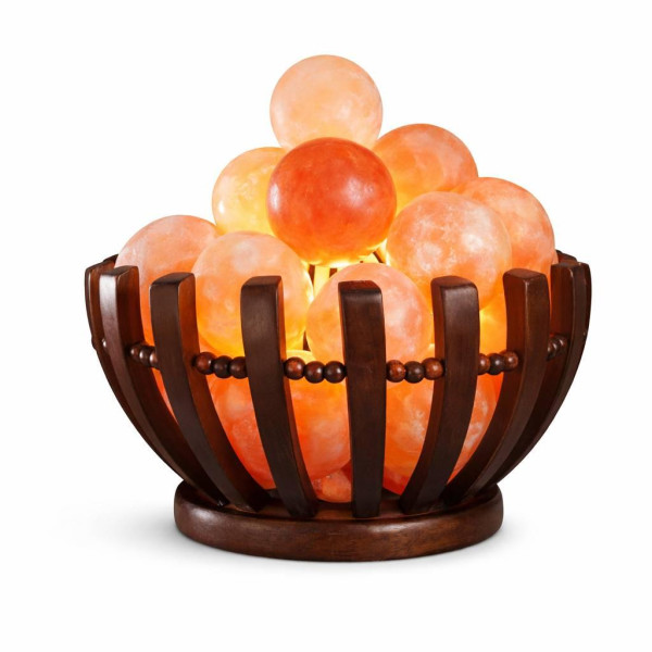Светильник Корзина деревянная с соляными шариками 20х20х11,5 см