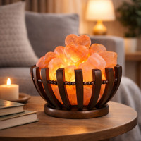 Світильник Кошик дерев’яний з соляними сердечками 20х20х11,5 см