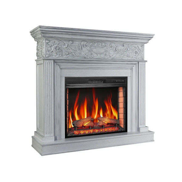 Электрокамин ArtiFlame Residence AF28S белый дуб, патина серебро