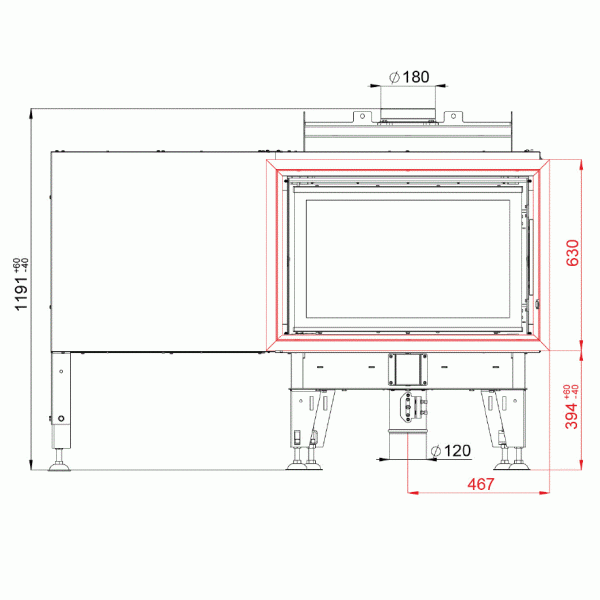 Каминная топка  BEF HOME FEEL S 8 с прямым стеклом ,боковым открыванием дверцы и гильотиной ( 8 кВт)