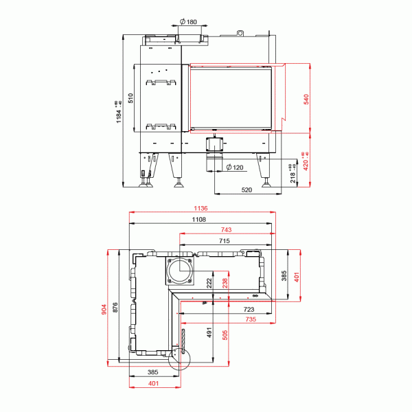 Каминная топка BEF HOME FLAT 8 L  необычной формы ( 8 кВт)