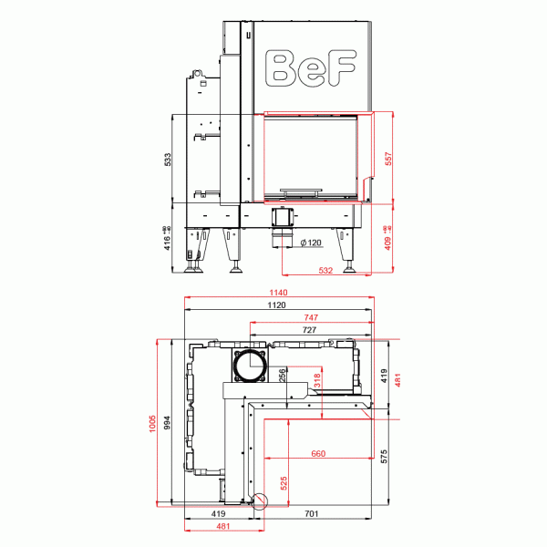 Каминная топка BEF HOME FLAT V 8 L необычной формы с гильотиной ( 8 кВт)