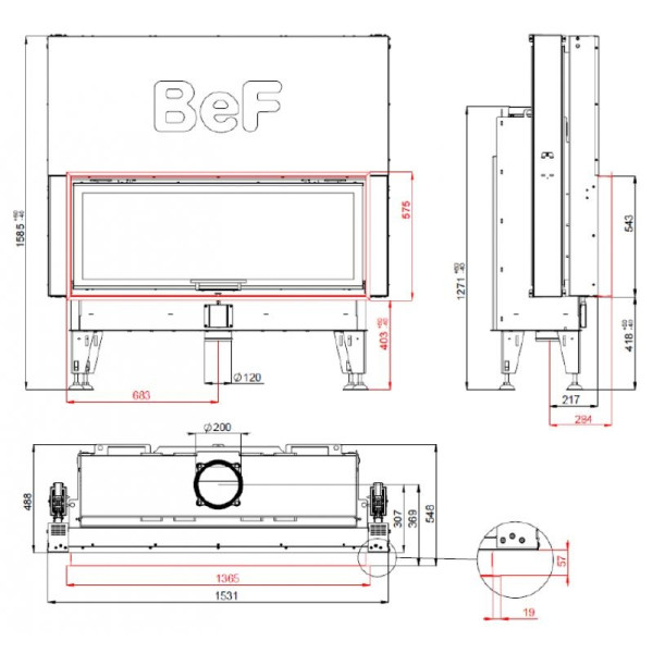 Каминная топка  Bef HOME THERM V 14 с прямым стеклом и гильотиной ( 15 кВт)