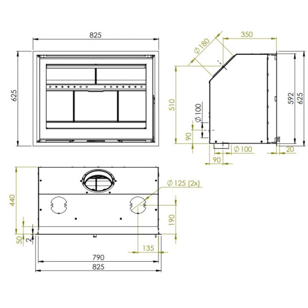 КАМІННА КАСЕТА DOVRE VISTA 802 I (вермікулітні вставки, вентилятор, дистриб'ютор 12 кВт)