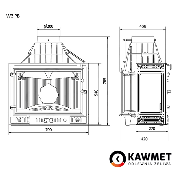 Каминная топка KAWMET W3 с правым стеклом (16.7 kW)