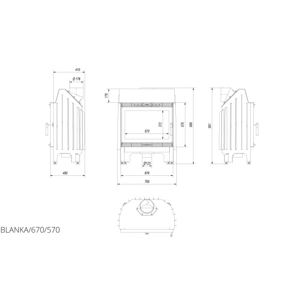Камінна топка Kratki BLANKA 670/570 12 кВт