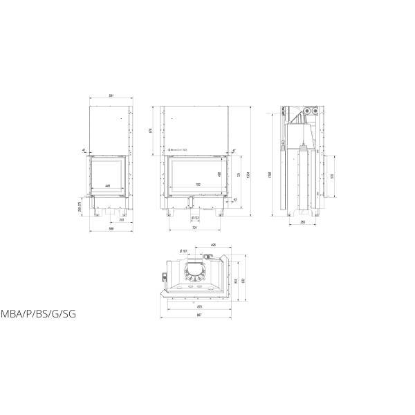 Камінна топка Kratki MBA 17 права BS гільйотина гнуте скло (17,0 кВт)