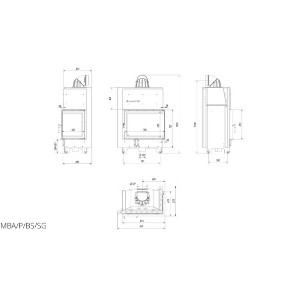 Камінна топка Kratki MBA 17 права BS гнуте скло (17,0 кВт)