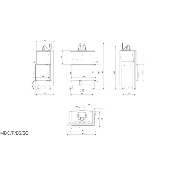 Камінна топка Kratki MBO 15 права BS гнуте скло (15,0 кВт)