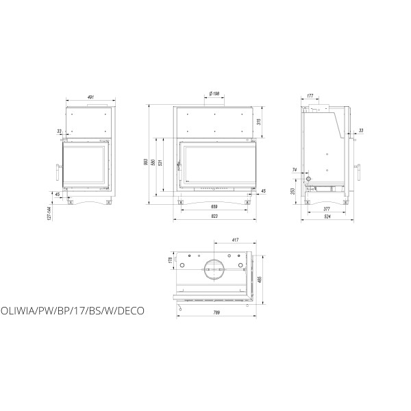Камінна топка Kratki OLIWIA PW 17 правая BS DECO (17,0 кВт)
