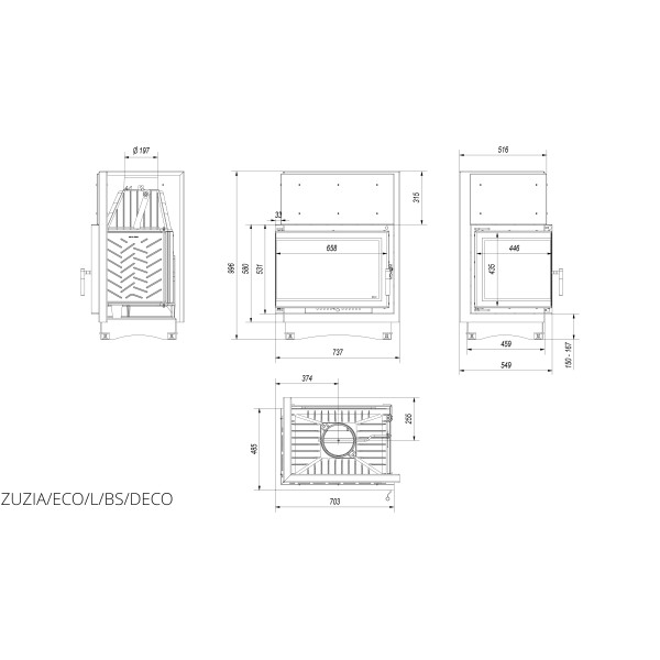 Каминная топка Kratki ZUZIA ECO левая BS DECO (12,0 кВт)