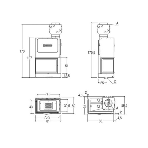 Камінна топка PIAZZETTA MA 285 SL  SX / DX Plus