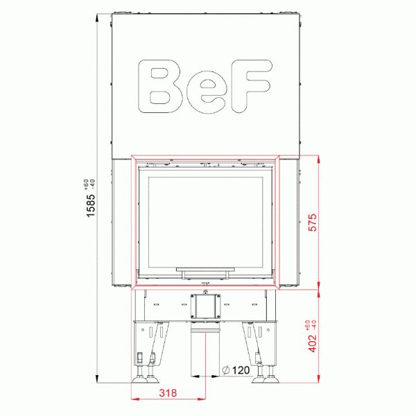 Каминная топка Bef HOME THERM V 6  с прямым стеклом и гильотиной  ( 7 кВт)