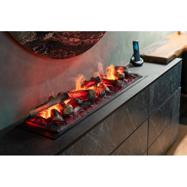 Электрокамин паровой A-Fire Cassette SF100 LOG Multicolor с настоящим 3D эффектом пламени, звуком, дровами и цветным пламенем, размер 1012x271x232
