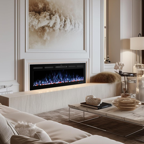 Електрокамін з обігрівом Royal Crystal 72 R PRO з Wi-Fi керування, обігрівом, розсипними дровами, кристалами, кольорами полумʼя та підсвітки наповнення, розмір 1829x450x140 (EF72RPRO)