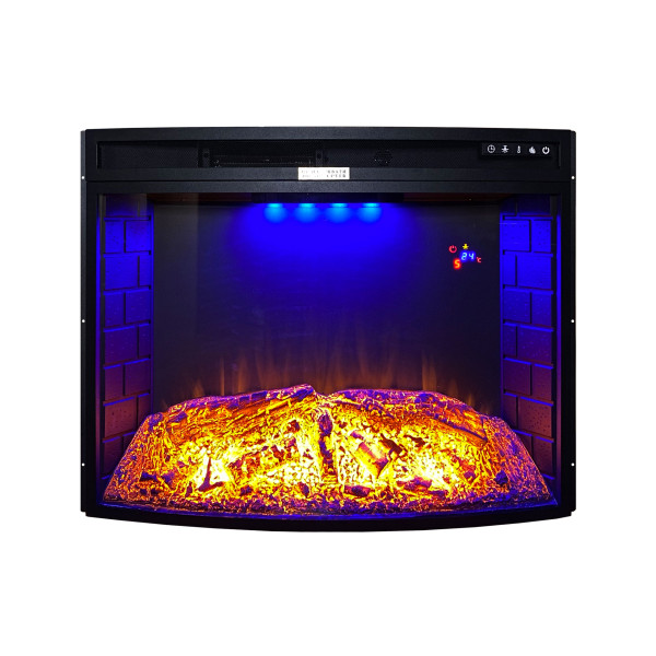 Електрокамін з обігрівом Royal Sky 33 (EF33C) зі звуком, напівкруглим склом, цегляною кладкою, дровами та ефектом тління, розмір 875x668x270