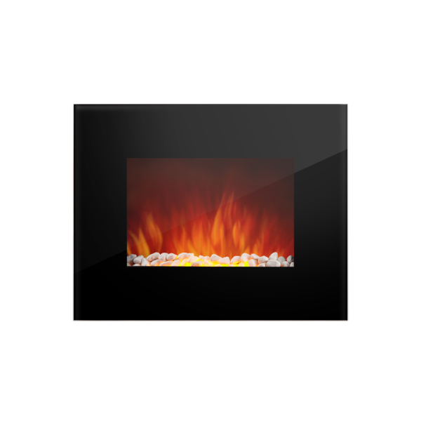 Электрокамин настенный Electrolux EFP/W-1100ULS с обогревом, прямым стеклом, реалистичным эффектом пламени, со звуком, дровами и белыми камнями, размер 660x520x95