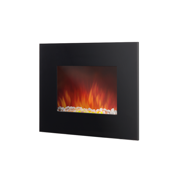 Электрокамин настенный Electrolux EFP/W-1100ULS с обогревом, прямым стеклом, реалистичным эффектом пламени, со звуком, дровами и белыми камнями, размер 660x520x95