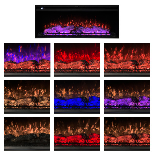 Электрокамин с обогревом Royal Vision 42 LOG Color N линейный, со звуком, дровами, цветами пламени и дров, скоростью языков пламени, размер 1093x425x225