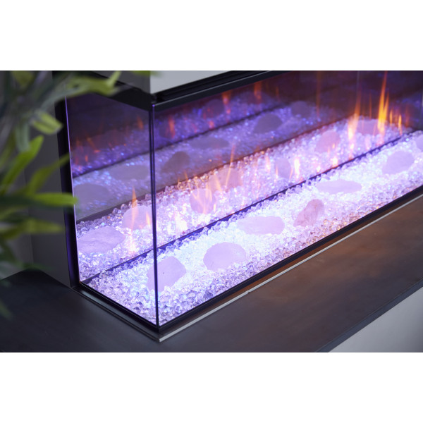 Электрокамин трехсторонний British Fires NEW FOREST 1200 с обогревом, дровами, углем, корой, кристаллами, цветными подсветками наполнения, размер 1200x565x311