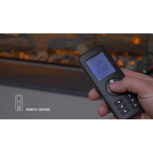 Электрокамин трехсторонний British Fires NEW FOREST 1200 с обогревом, дровами, углем, корой, кристаллами, цветными подсветками наполнения, размер 1200x565x311