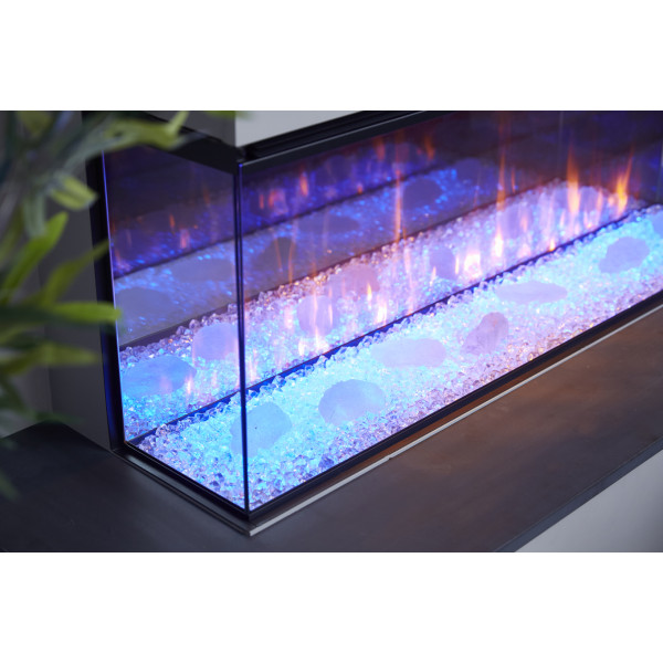 Электрокамин трехсторонний British Fires NEW FOREST 1200 с обогревом, дровами, углем, корой, кристаллами, цветными подсветками наполнения, размер 1200x565x311