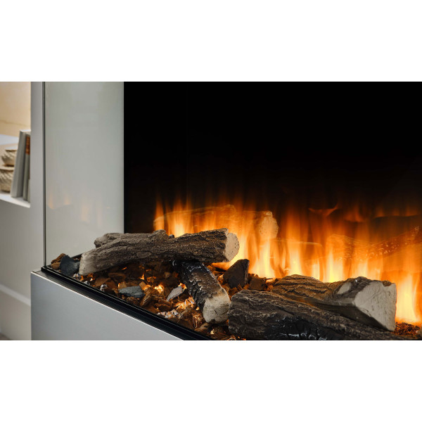 Електрокамін тристоронній British Fires NEW FOREST 1900 з обігрівом, дровами, вугіллям, корою, кристалами, кольоровими підсвітками наповнення, розмір 1925x565x311