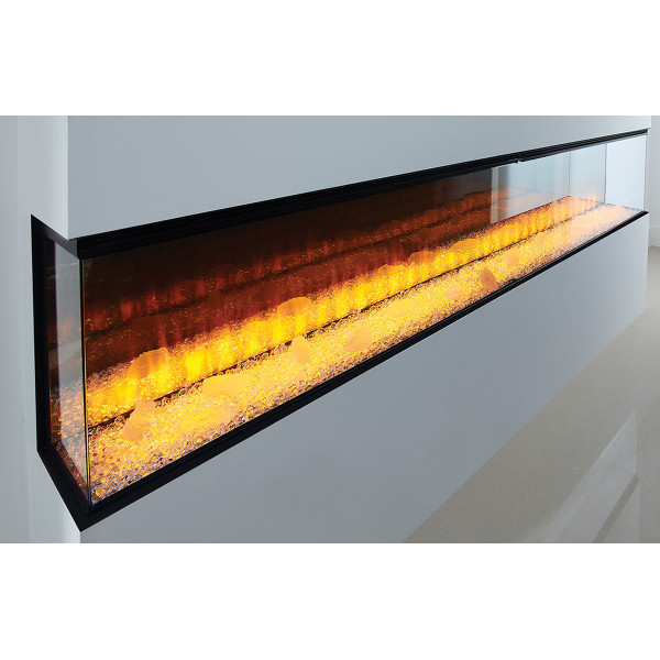 Электрокамин трехсторонний British Fires NEW FOREST 2400 с обогревом, дровами, углем, корой, кристаллами, цветными подсветками наполнения, размер 2375x565x311