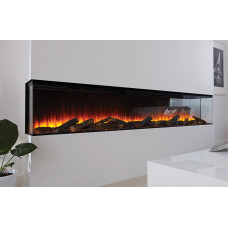 Электрокамин трехсторонний British Fires NEW FOREST 2400 с обогревом, дровами, углем, корой, кристаллами, цветными подсветками наполнения, размер 2375x565x311