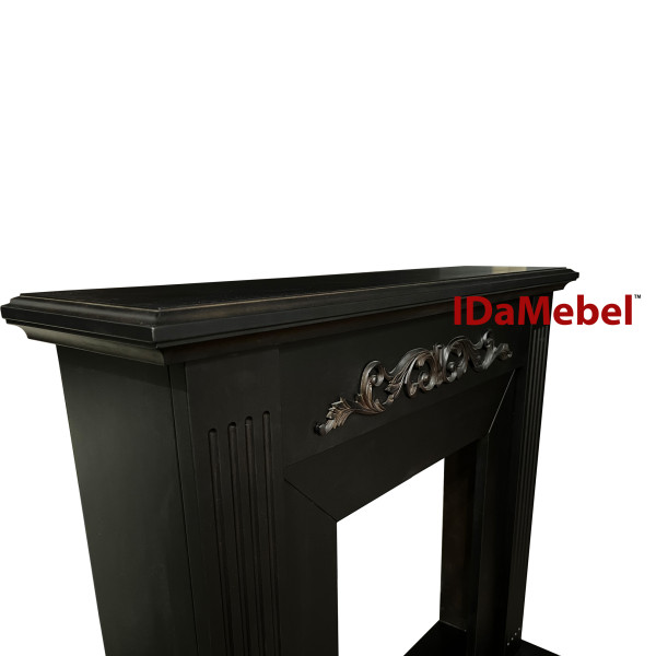 Каминокомплект IDaMebel Elaine темный шоколад (900x920x310) с камином Royal Flame Fobos Black с обогревом, звуком, дровами и декоративными ножками