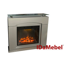 Камінокомплект IDaMebel Laguna сірий зі скляною панелю (1245x1065x370) з каміном Royal Goodfire 28 з обігрівом та звуком, яскравістю полумʼя та кольоровою підсвіткою дров