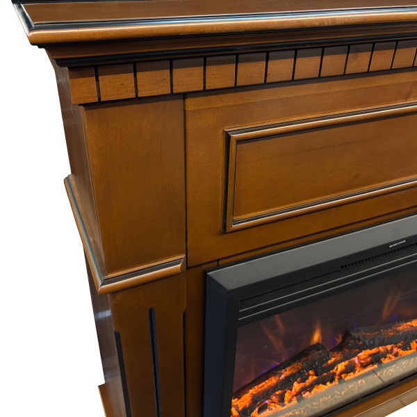 Камінокомплект IDaMebel Sorrento вільха коричневий (1095x1015x356) з каміном Royal Goodfire Lite 26 з дровами, обігрівом та кольорами полумʼя