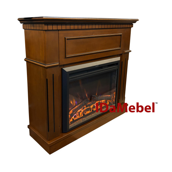 Камінокомплект IDaMebel Sorrento вільха коричневий (1095x1015x356) з каміном Royal Goodfire Lite 26 з дровами, обігрівом та кольорами полумʼя