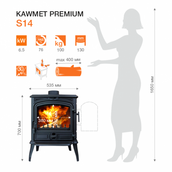 Чугунная печь KAWMET Premium S14 (6,5 kW)