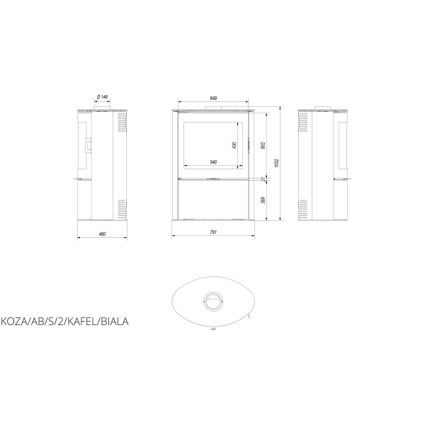 Сталева піч-камін Kratki KOZA AB S/2 кахель біла (10,0 кВт)