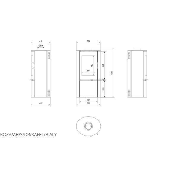 Сталева піч-камін Kratki KOZA AB S/DR кахель біла (8,0 кВт) 