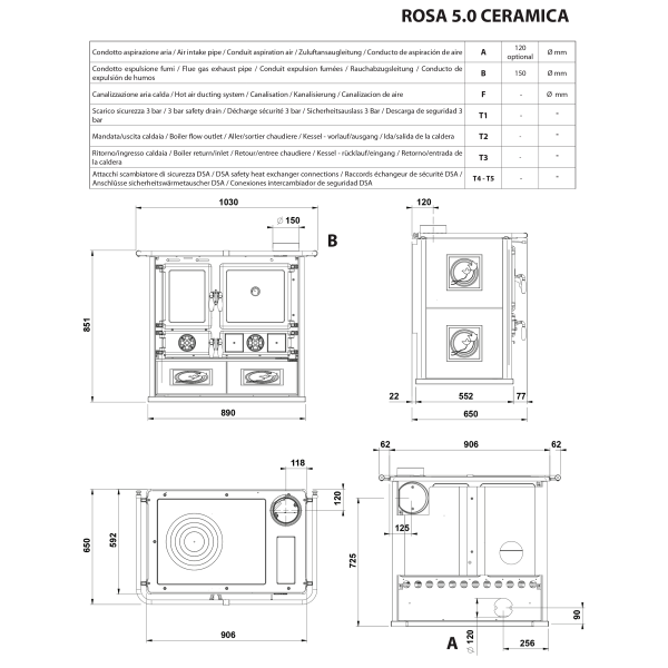 Дровяная печь-плита La Nordica ROSA 5.0 CERAMICA Liberty Panna (8,8 кВт)