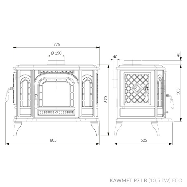 Піч камін чавунна KAWMET P7 (10.5 kW) LB ECO дверцята з лівого боку