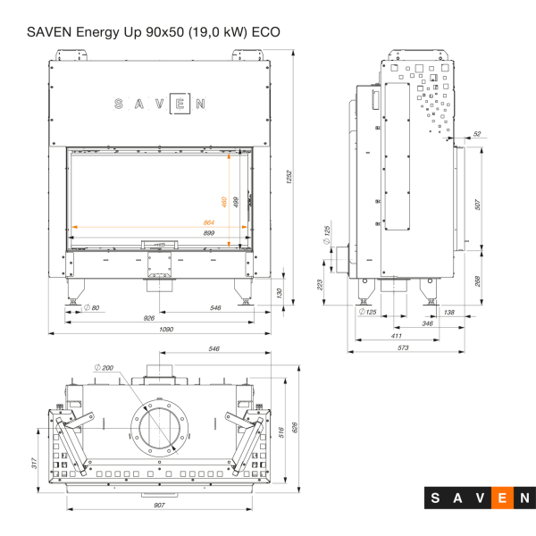 Камінна топка SAVEN Energy Up 90х50 (19,0 kW) ECO