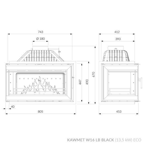Камінна топка KAWMET W16 PB Black (13,5 kW) ECO