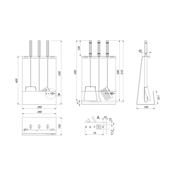 Камінний набір SAVEN Set 4 L black