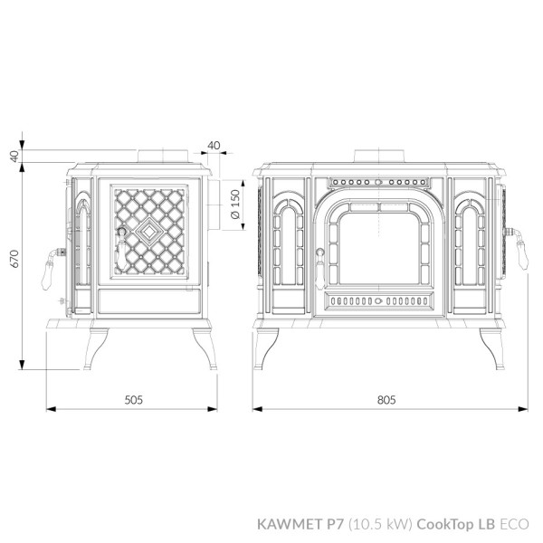 Чавунна піч з варильною поверхнею KAWMET P7 (10.5 kW) CookTop LB ECO