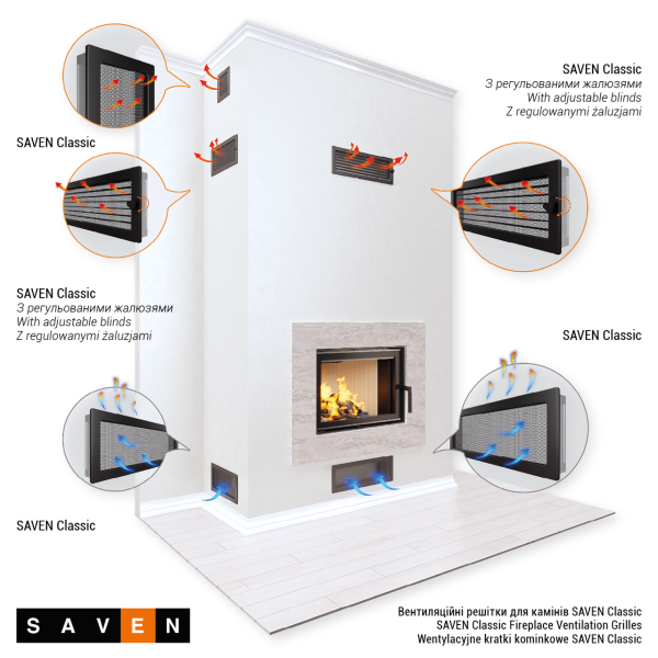Вентиляційна решітка для каміна SAVEN 11х24 чорна