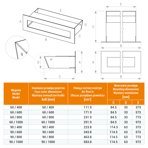 Вентиляционная решетка для камина SAVEN Loft 90х600 кремовая