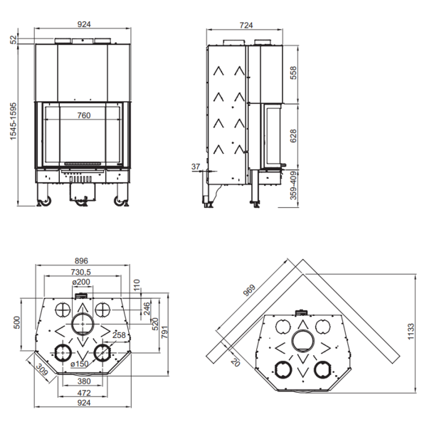 Каминная топка La Nordica MONOBLOCCO 750 PRISMATICO