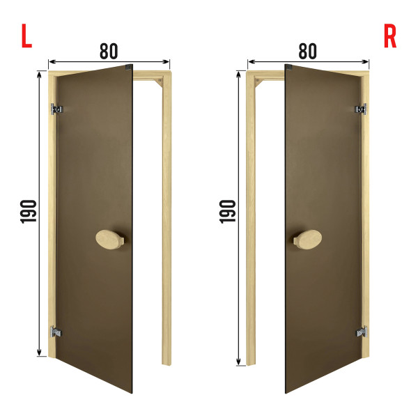 Двери для сауны PAL 80*190 см матовая бронза 8 мм